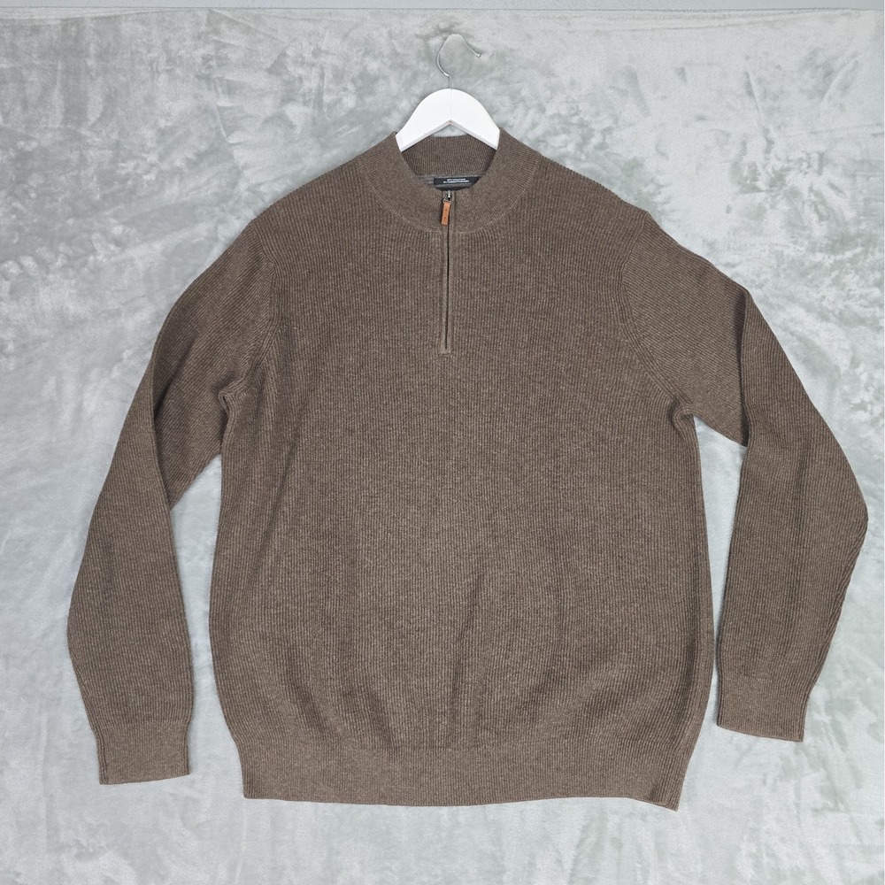 Nordstrom Mens Cotton Cashmere Blend Sweater XL Brown Knit Quiet Luxury Preppy